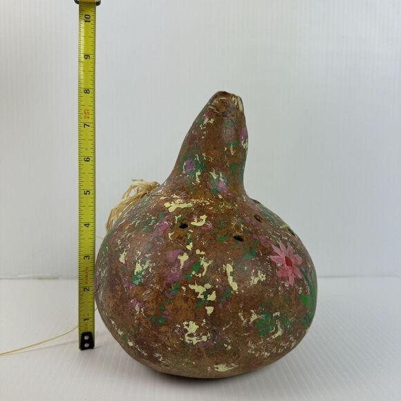 Hand Painted Gourd Decoration Folk Art Opens Up Vintage - Picture 11 of 11